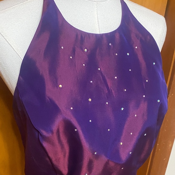Gunne Sax Purple Iridescent Rhinestone Halter Neck Tie Glam Formal Prom Dance - Picture 2 of 8